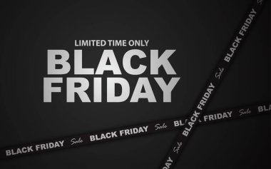 Kara Cuma 'nın tanıtım geçmişi. Siyah arka planda Aydınlık Kara Cuma kurdelesi. Uzayı kopyala Vektör illüstrasyonu.