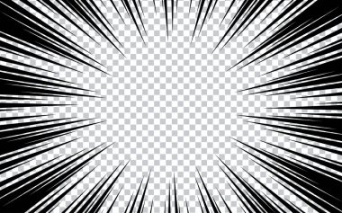 Şeffaf arkaplanda çizgi roman şeridi radyal hareket çizgileri