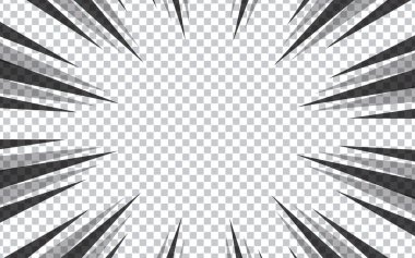 Şeffaf arkaplanda çizgi roman şeridi radyal hareket çizgileri