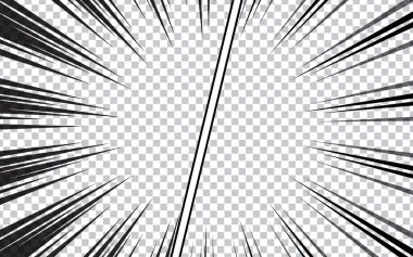 Şeffaf arkaplanda radyal efektli çizgi roman sayfası şablonu.