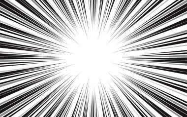 Siyah ve beyaz kontrastlı arka plan ışınları daire şeklinde dizilmiş. Kompozisyonun merkezine yoğunlaşın. Çeşitli grafik tasarımlar için. Vektör illüstrasyonu