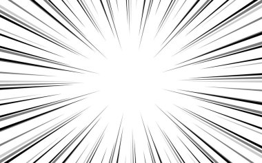 Manga hız çizgileri, beyaz arkaplan üzerinde çizgi roman anime radyal etkisi, manga patlaması, çizgi romanlar için hareket eylemi veya hareket.