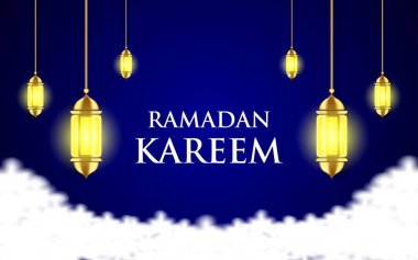 İslami selamlar. Ramazan Kareem kart tasarımı. İçinde güzel fenerler var. vektör illüstrasyonu