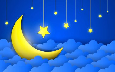 Hilal ay ve yıldızlı Ramazan Kareem için modern tasarım illüstrasyonu.