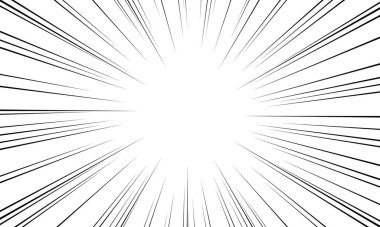 Çizgi romanlar için radikal çizgiler arka planı. Siyah ve beyaz vektör çizimi