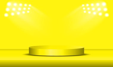 Ödül töreni için podyum sahnesi spot ışıklarıyla aydınlatıldı. Sahne arkası. Vektör illüstrasyonu