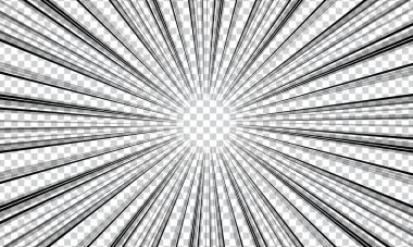 Şeffaf arkaplanda siyah beyaz çizgi roman patlama arkaplanı
