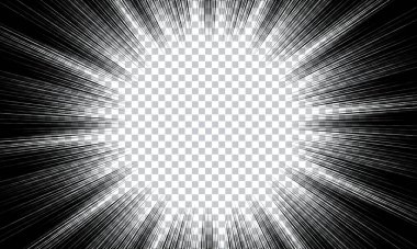 Çizgi romandaki siyah beyaz çizgiler. Manga hız çerçevesi. Süper kahraman hareketi. Vektör illüstrasyonu