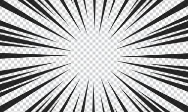 Çizgi romanlar için radikal çizgiler arka planı. Manga hız çerçeveleri, süper kahraman hareketi, patlama arkaplanı.