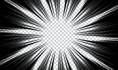 Çizgi roman ve manga hız çizgisi geçmişi. Süper kahraman hareketi, patlama geçmişi. Vektör illüstrasyonu