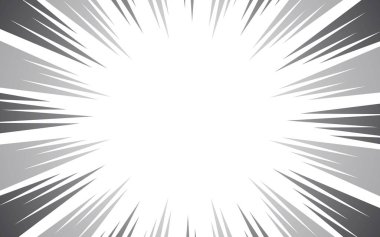 Çizgi roman için radikal çizgiler arkaplanı. Manga hız çerçevesi, süper kahraman hareketi. Siyah ve beyaz vektör çizimi