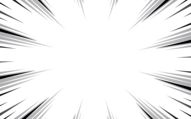 Beyaz arka planda siyah çizgileri olan çizgi roman sayfası. Şimşek patlaması desenli ışın etkisi dokusu. Vektör illüstrasyonu