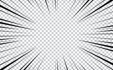 Manga karikatür efekti arka planında hız ışını retro tarzı. şeffaf arkaplanda siyah eylem çizgisi hız efekti.