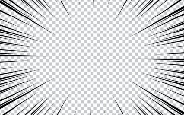 Şeffaf arkaplanda çizgi roman ve manga hız çizgileri. Vektör illüstrasyonu