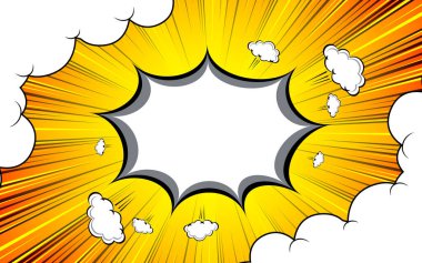 Bulutlu pop sanat arkaplanı. Çizgi film Vektör İllüstrasyonu