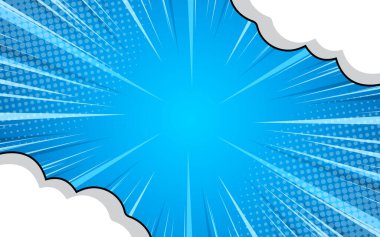 Bulutlu ve yarım tonlu çizgi roman arkaplanı. Vektör İllüstrasyonu