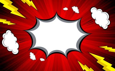 Konuşma baloncukları ve yarım tonlu komik bir arkaplan. Çizgi film retro dokusu. Klasik gradyan afişi. Komik süper kahraman baskısı. Vektör illüstrasyonu