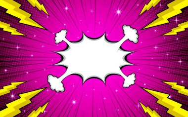 Popüler sanat geçmişi. Konuşma baloncuklu komik desen. Yarım tonluk retro duotone pankart. Vektör illüstrasyonu.