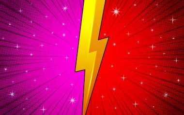 Çizgi romanla arka planda şimşek çakması. Pop sanat tarzı vektör illüstrasyonu