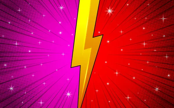 Çizgi romanla arka planda şimşek çakması. Pop sanat tarzı vektör illüstrasyonu