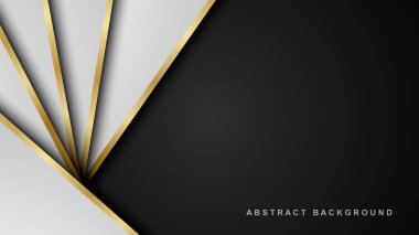 Lüks tarzda üst üste binen soyut beyaz arkaplan, altın çizgiler, 3D kağıt kesim tarzı.