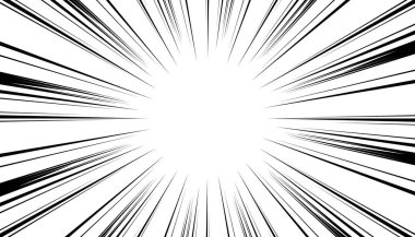 Yarım tonluk flaş ve daire şeklindeki manga arkaplanı. siyah ve beyaz vektör çizimi