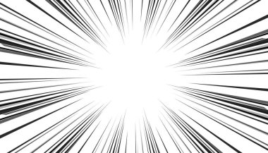 Çizgi roman için hız efektli çizgi roman çizgileri. Siyah ve beyaz patlama arka planı. Vektör illüstrasyonu