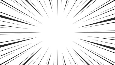 Çizgi roman ve manga hız çizgisi arkaplanı. Manga hız çerçevesi, Süper Kahraman hareketi, patlama arka planı. Siyah ve beyaz vektör çizimi