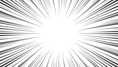 Manga hızı patlama çerçevesi. Radyal anime hız çizgileri. Çizgi romanlar için çarpışma yakınlaştırma etkisi. Beyaz arkaplanda vektör illüstrasyonu.