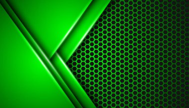 Karanlık çelik örgü arka planında, dizayn için boş alana sahip çokgenlerin soyut örtüşmesi. Modern teknoloji yenilik kavramı