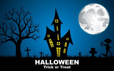 Cadılar Bayramı geçmişi perili ev. Vektör illüstrasyonu.