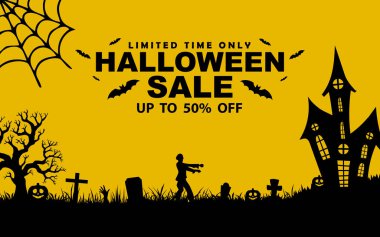 Cadılar Bayramı afişi arka plan ve cadılar bayramı süsleri. Vektör illüstrasyonu.