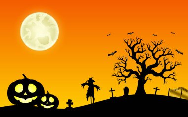 Cadılar Bayramı arka plan tasarımı ürkütücü atmosfer, balkabağı, Cadılar Bayramı silueti tasarımı.