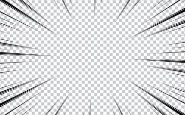 Şeffaf bir arkaplanda radyal hız çizgileri. Anime çizgi çizgi çizgi çizgi hareketi etkisi. Vektör illüstrasyonu.