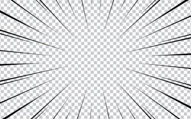 Siyah beyaz çizgi roman arka planında radyal ışınları olan soyut çizgi roman