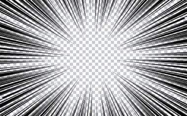 Çizgi romandaki siyah beyaz çizgiler. Manga hız çerçevesi. Süper kahraman hareketi.