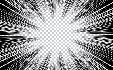 Çizgi roman aksiyon hattı. Hız çizgisi manga çerçevesi. Siyah ve beyaz retro 