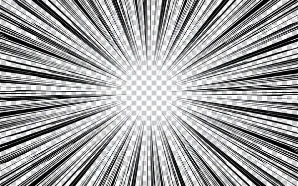 Çizgi roman ve manga kitapları, hız çizgileri, şeffaf arka plan. Süper kahraman hareketi, patlama geçmişi. Vektör illüstrasyonu.