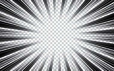 Soyut Arkaplan Siyah beyaz manga çizgi roman tasarımı, Radyal hız çizgileri.