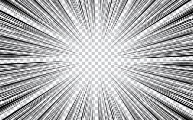 Çizgi roman ve manga hız çizgisi geçmişi. Siyah ve beyaz vektör çizimi.