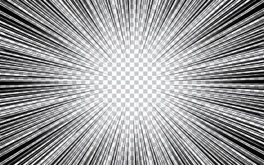 Çizgi romanlar için radikal hız çizgileri arka planı. Tek renkli patlama arkaplanı.