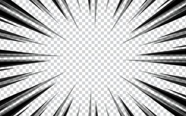 Radyal efektli siyah beyaz manga çizgi roman soyut patlama arkaplanı.