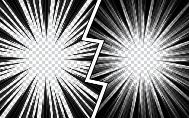 Manga çizgi roman yarım ton biçimi zoom ile arkaplan tasarımı üzerinde çizgiler karşı karşıya.