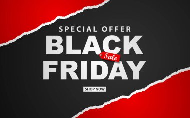 Modern Kara Cuma indirimli web pankartı tasarımı.