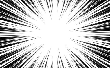 Çizgi roman. Siyah ve beyaz radyal çizgiler arka plan. Manga hız çerçevesi. Süper kahraman hareketi