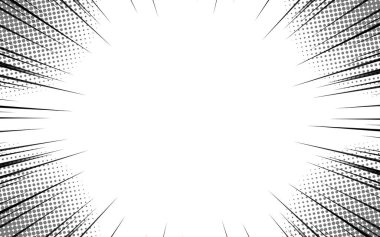 Çizgi roman radyal çizgileri. Hareketli çizgi roman arka planı, hız çizgileri. Vektör illüstrasyonu