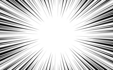 Beyaz arka planda siyah çizgileri olan çizgi roman sayfası. Yıldırım patlaması deseni olan bir şablon. Vektör illüstrasyonu.