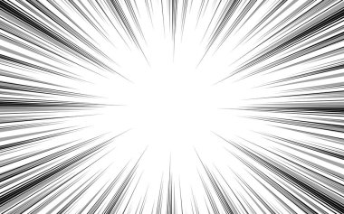 Beyaz arkaplanda boş çizgi roman grafik sanat çerçevesi, yüksek hız çizgisi hareketi, radyal çizgiler hareketi.