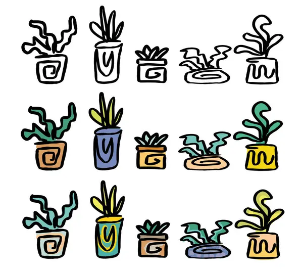 Set of abstract houseplants. Stickers