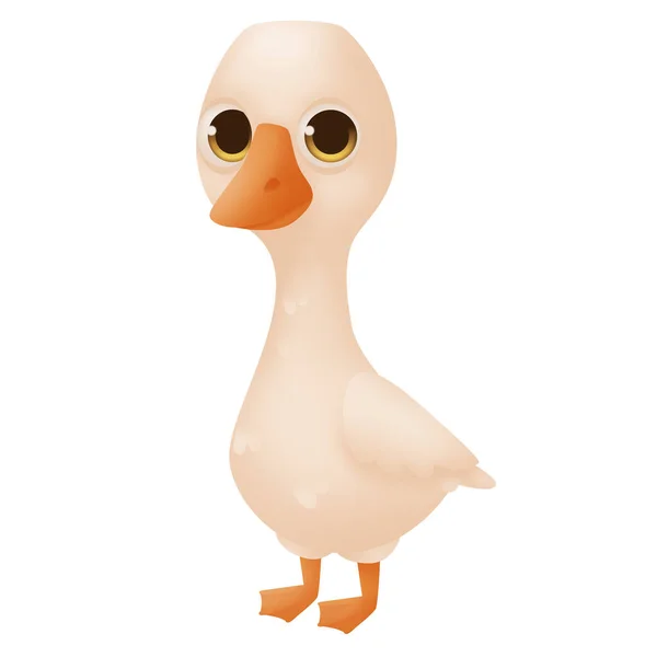 Cartoon Goose Big Eyes Isolated White Background Cute Illustration — Stock Photo, Image